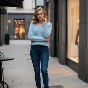 NWT Madewell Double V-Neck Sky Blue Sweater XS Italian Yarn Comfy Relaxed Style